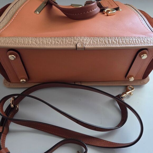 🍁Coach Suede Leather Colorblock Dreamer Satchel Crossbody Bag In Sunrise - Picture 11 of 16